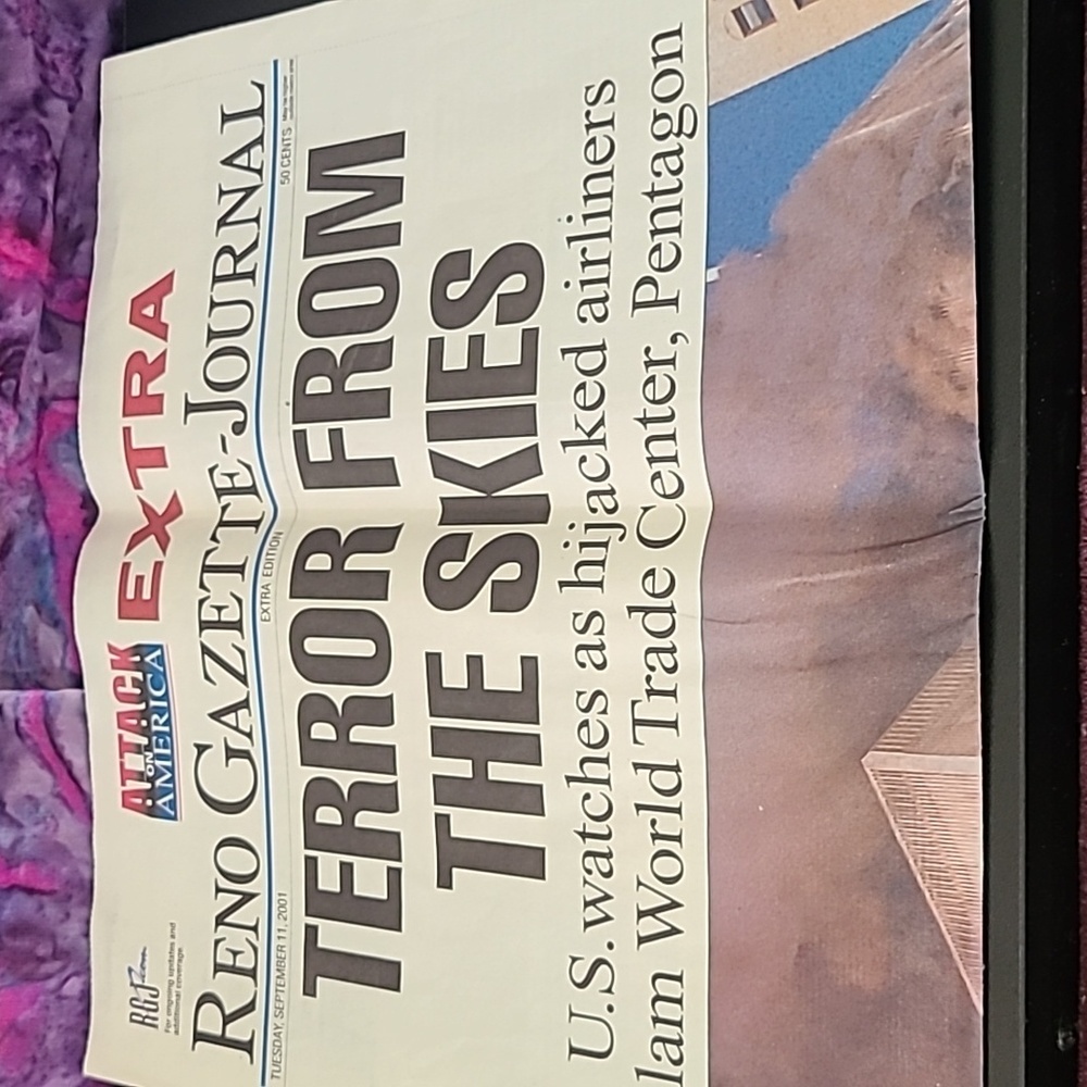 Reno gazette front page headline news from nine eleven